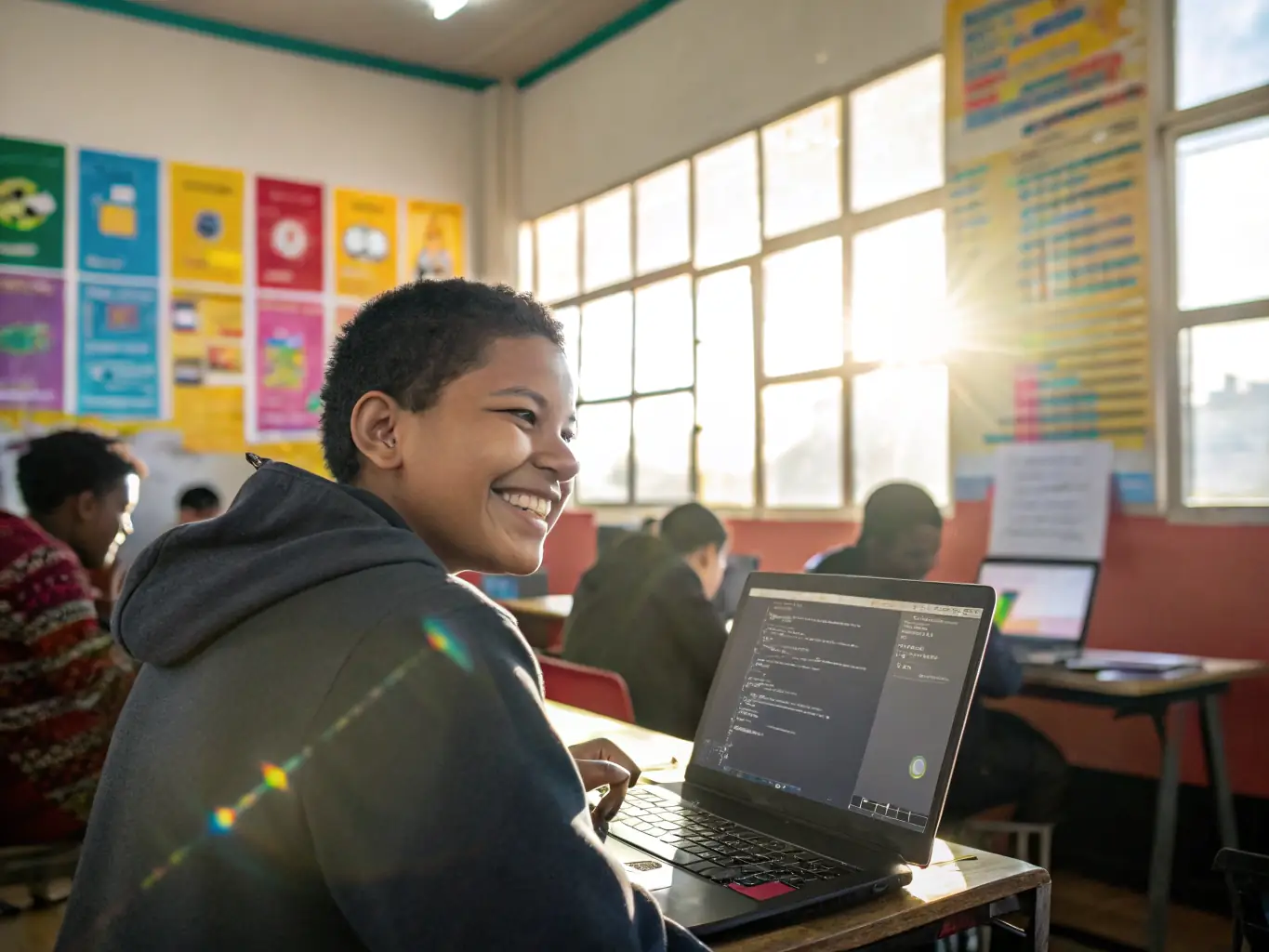 A student successfully launching a website they built using HTML/CSS, showcasing their accomplishment and the practical application of their skills.