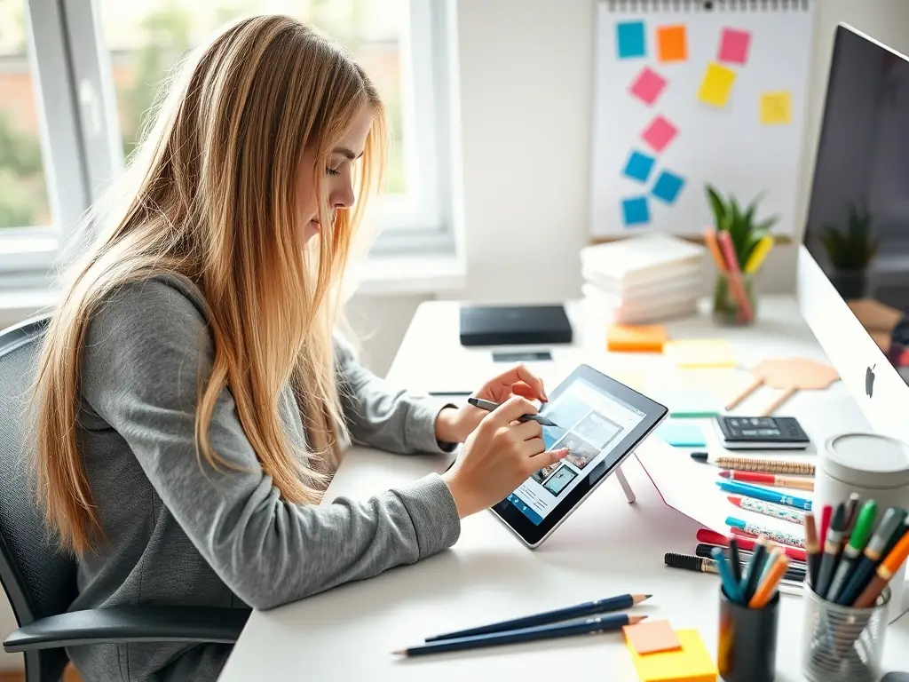 A designer is using CSS to style a webpage, showcasing the visual aspects of web development. The image highlights the creative control CSS offers in designing visually appealing websites.